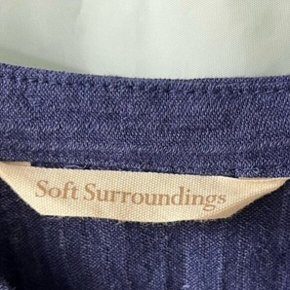 Soft Surroundings Navy Boho Split Neck Top 3/4 Sleeve Crochet Lace Detail - Picture 8 of 10